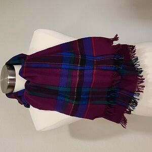 Vintage Pendleton Tartan Plaid Scarf Pure Virgin Wool Made in USA Purple Blue
